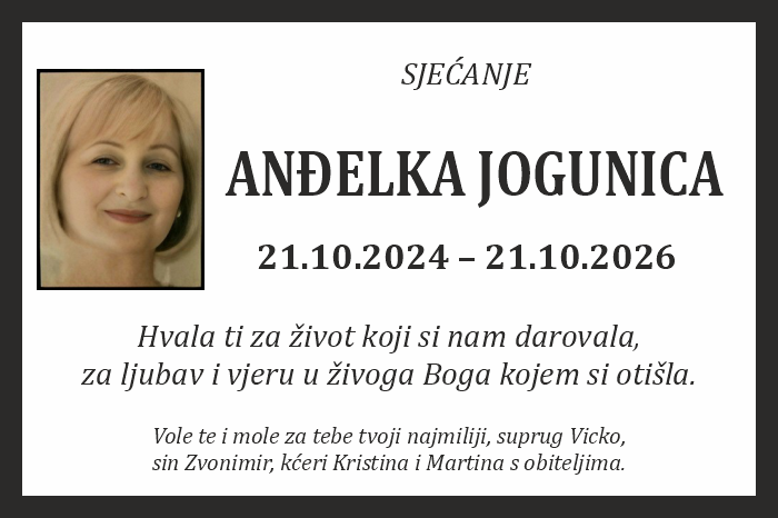 Osmrtnica: Anđelka Jogunica