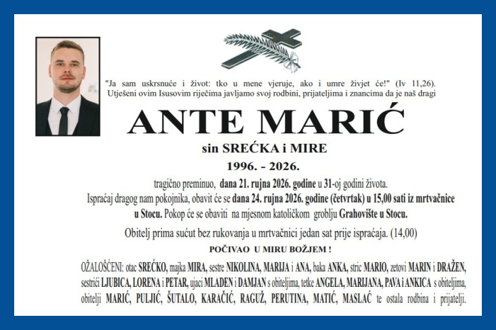 Osmrtnica: Ante Marić