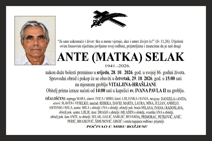 Osmrtnica: Ante Selak