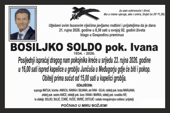 Osmrtnica: Bosiljko Soldo