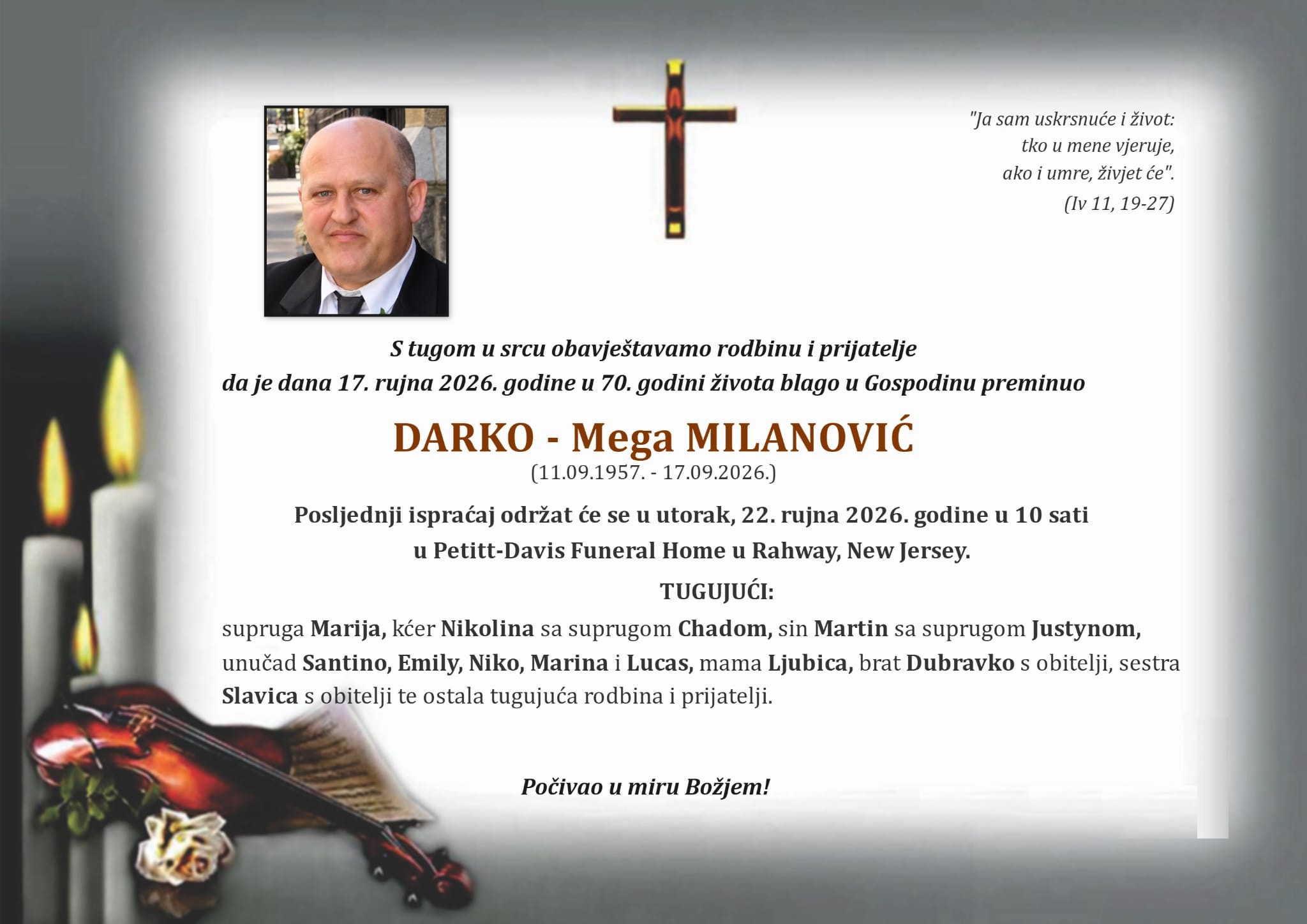 Osmrtnica: DARKO – Mega MILANOVIĆ