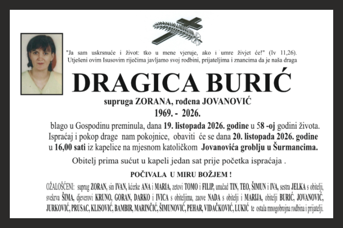 Osmrtnica: Dragica Burić