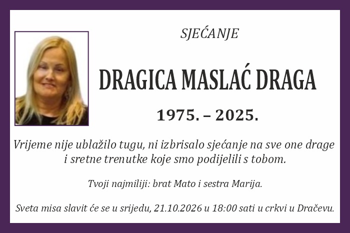 Osmrtnica: Dragica Maslać Draga