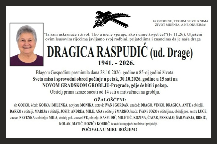 Osmrtnica: Dragica Raspudić