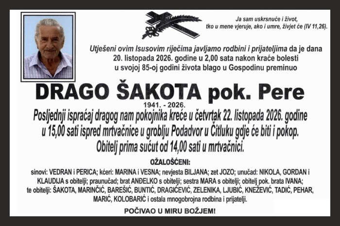 Osmrtnica: Drago Šakota