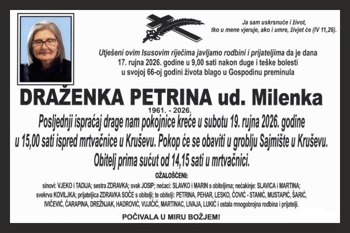 Osmrtnica: Draženka Petrina