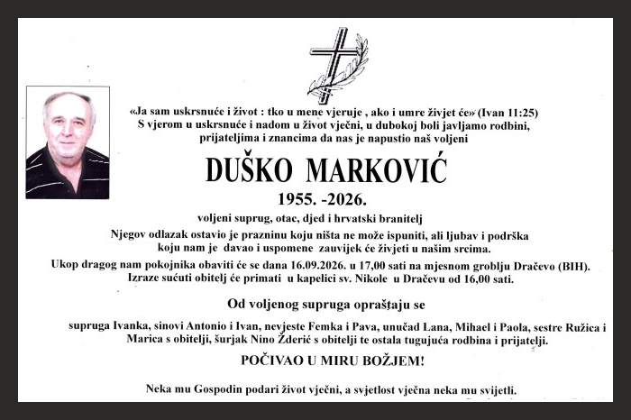 Osmrtnica: Duško Marković