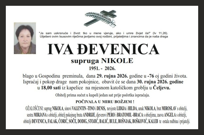 Osmrtnica: Iva Đevenica