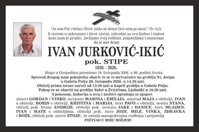 Osmrtnica: Ivan Jurković-Ikić