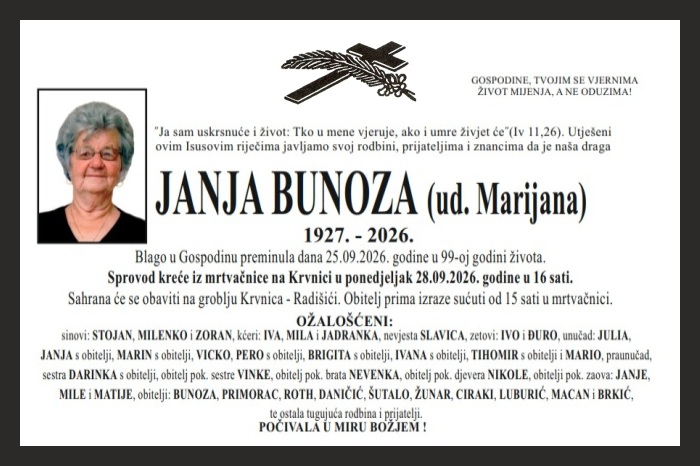 Osmrtnica: Janja Bunoza