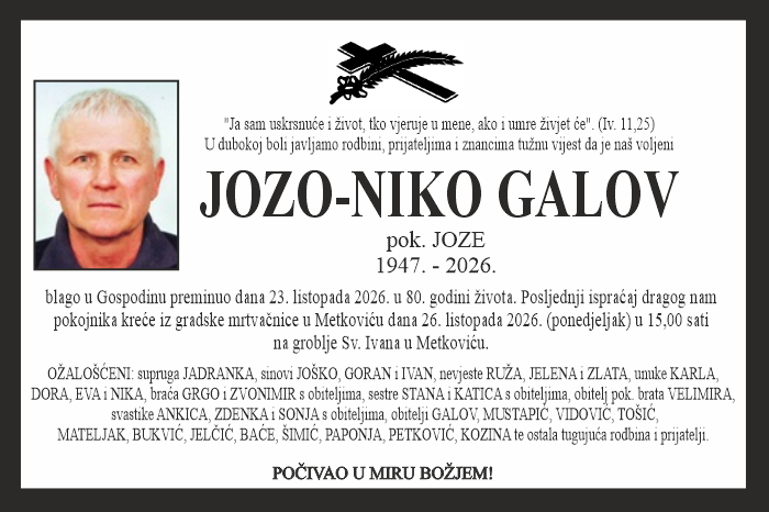 Osmrtnica: Jozo-Niko Galov