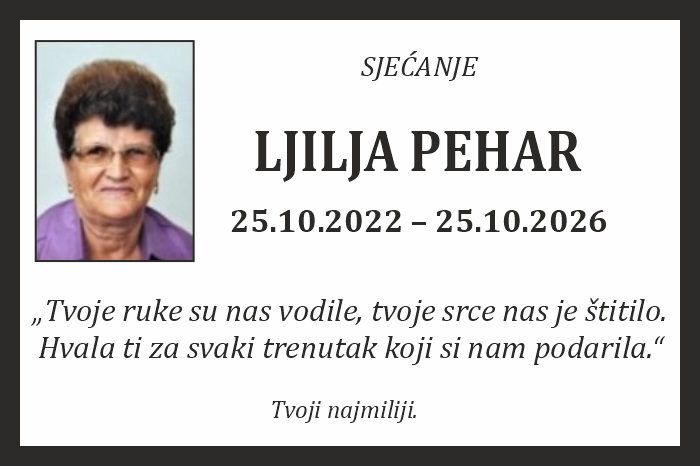 Osmrtnica: Ljilja Pehar
