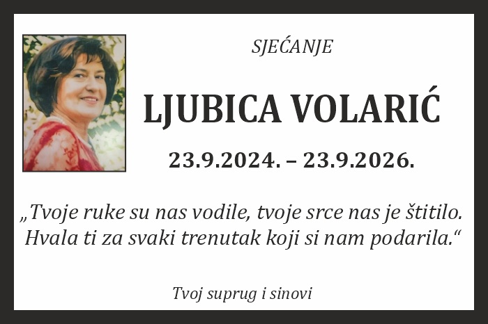 Osmrtnica: Ljubica Volarić