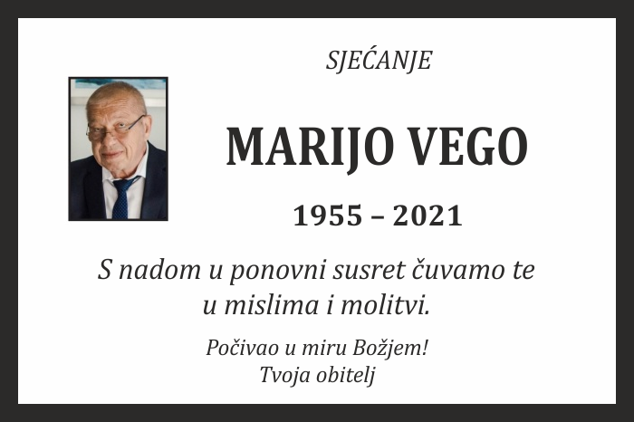 Osmrtnica: Marijo Vego