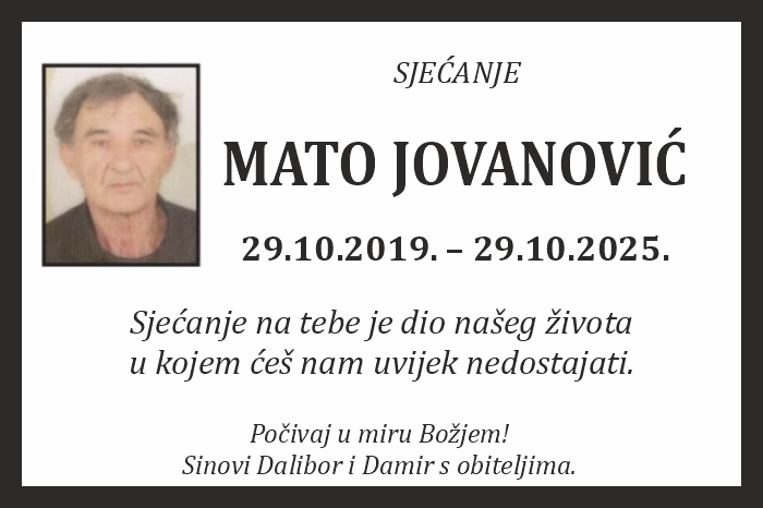 Osmrtnica: Mato Jovanović