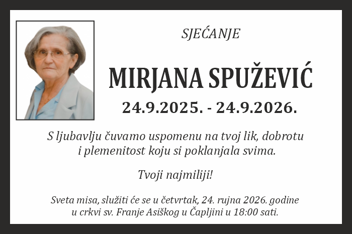 Osmrtnica: Mirjana Spužević
