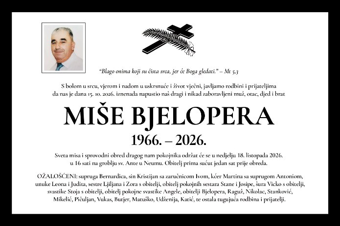 Osmrtnica: Miše Bjelopera