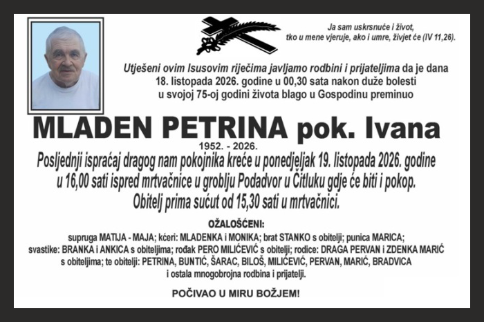 Osmrtnica: Mladen Petrina
