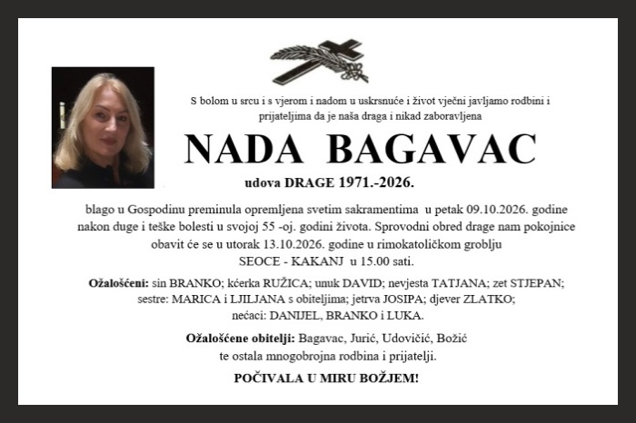 Osmrtnica: Nada Bagavac