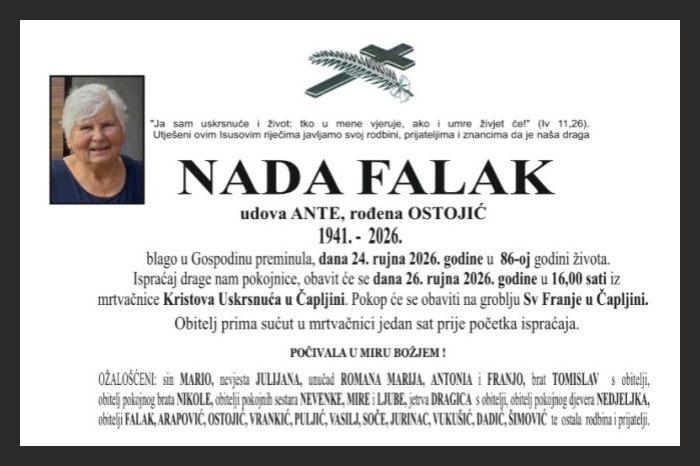 Osmrtnica: Nada Falak