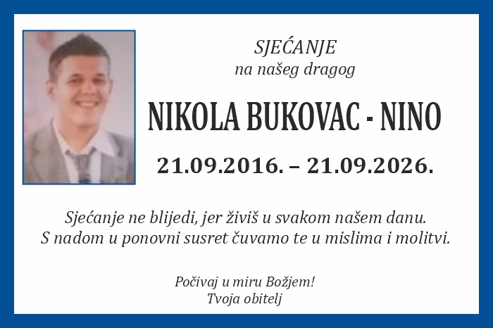 Osmrtnica: Nikola Bukovac – Nino