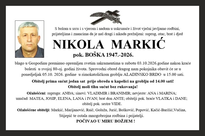 Osmrtnica: Nikola Markić