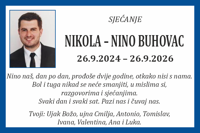 Osmrtnica: Nikola – Nino Buhovac