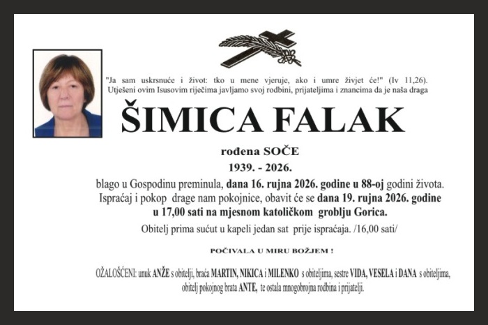 Osmrtnica: Šimica Falak