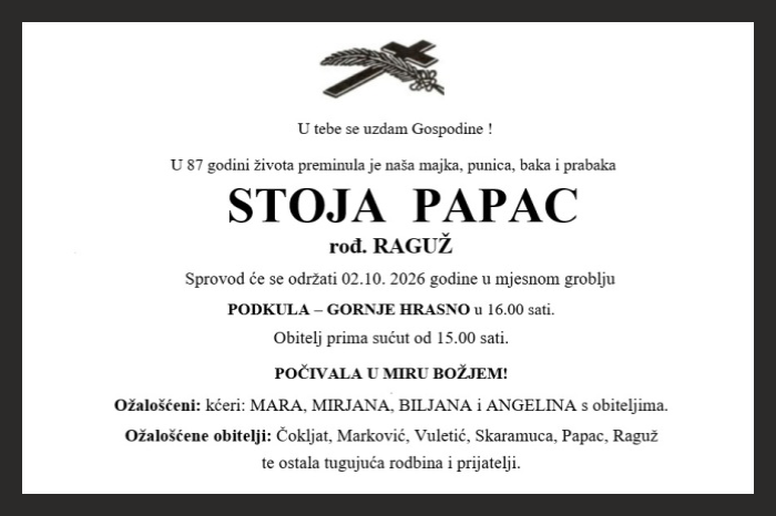 Osmrtnica: Stoja Papac