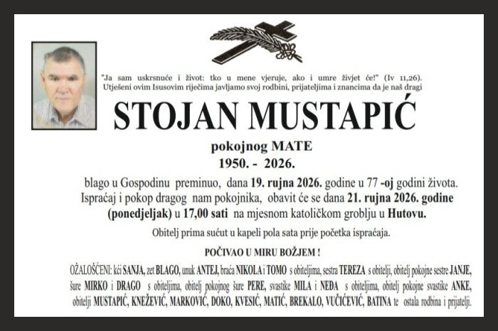 Osmrtnica: Stojan Mustapić