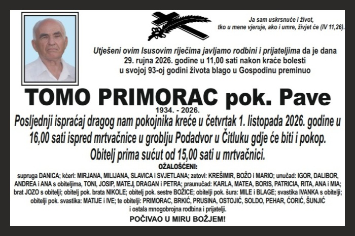 Osmrtnica: Tomo Primorac