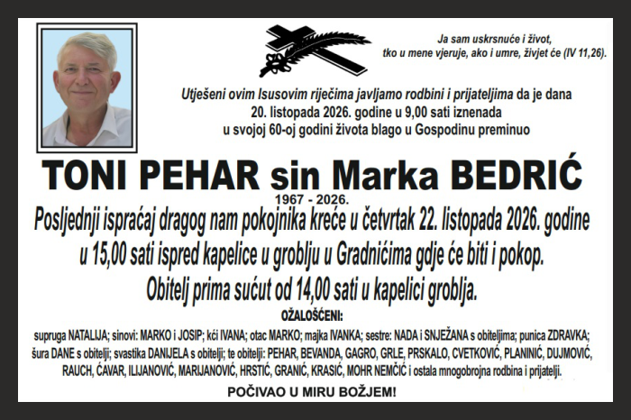 Osmrtnica: Toni Pehar