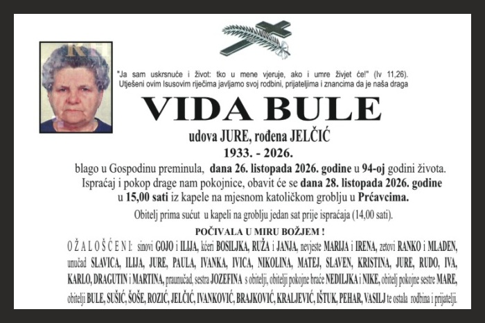 Osmrtnica: Vida Bule