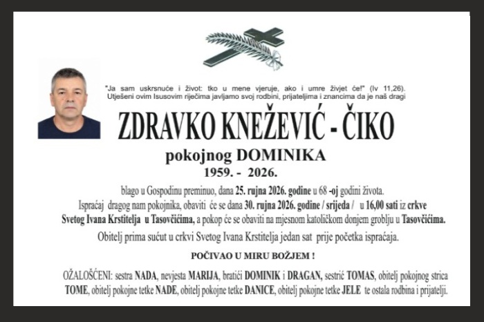 Osmrtnica: Zdravko Knežević – Čiko