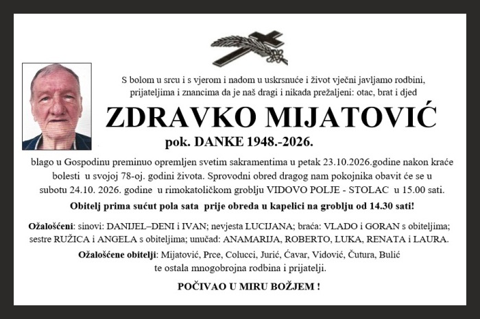 Osmrtnica: Zdravko Mijatović