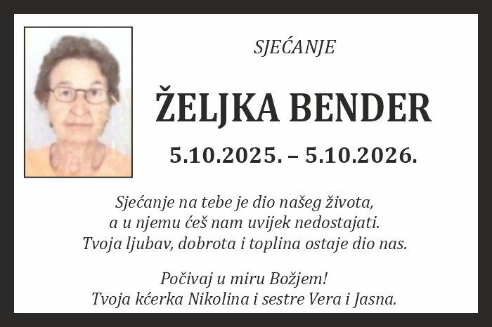 Osmrtnica: Željka Bender