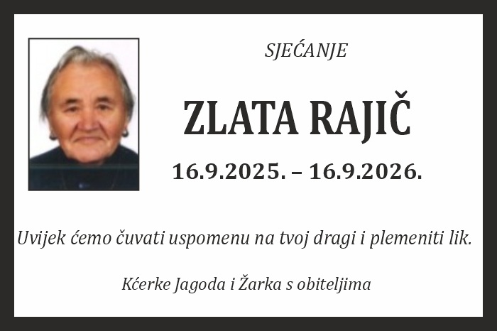 Osmrtnica: Zlata Rajič