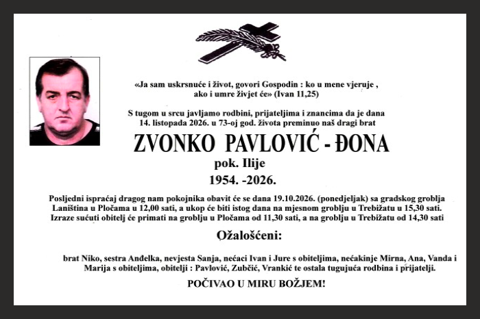 Osmrtnica: Zvonko Pavlović – Đona